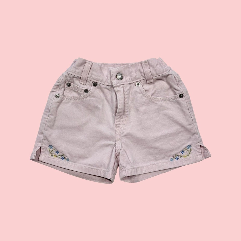Vintage Little Levi's High Waist Paper Bag Pink Embroidered Shorts, Size 4T